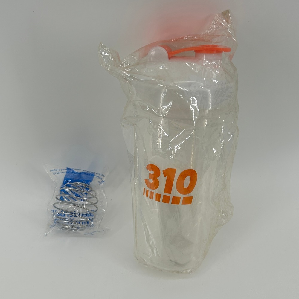 310 Nutrition Shaker Bottle Clear Orange with Blender Ball Whisk NEW Workout